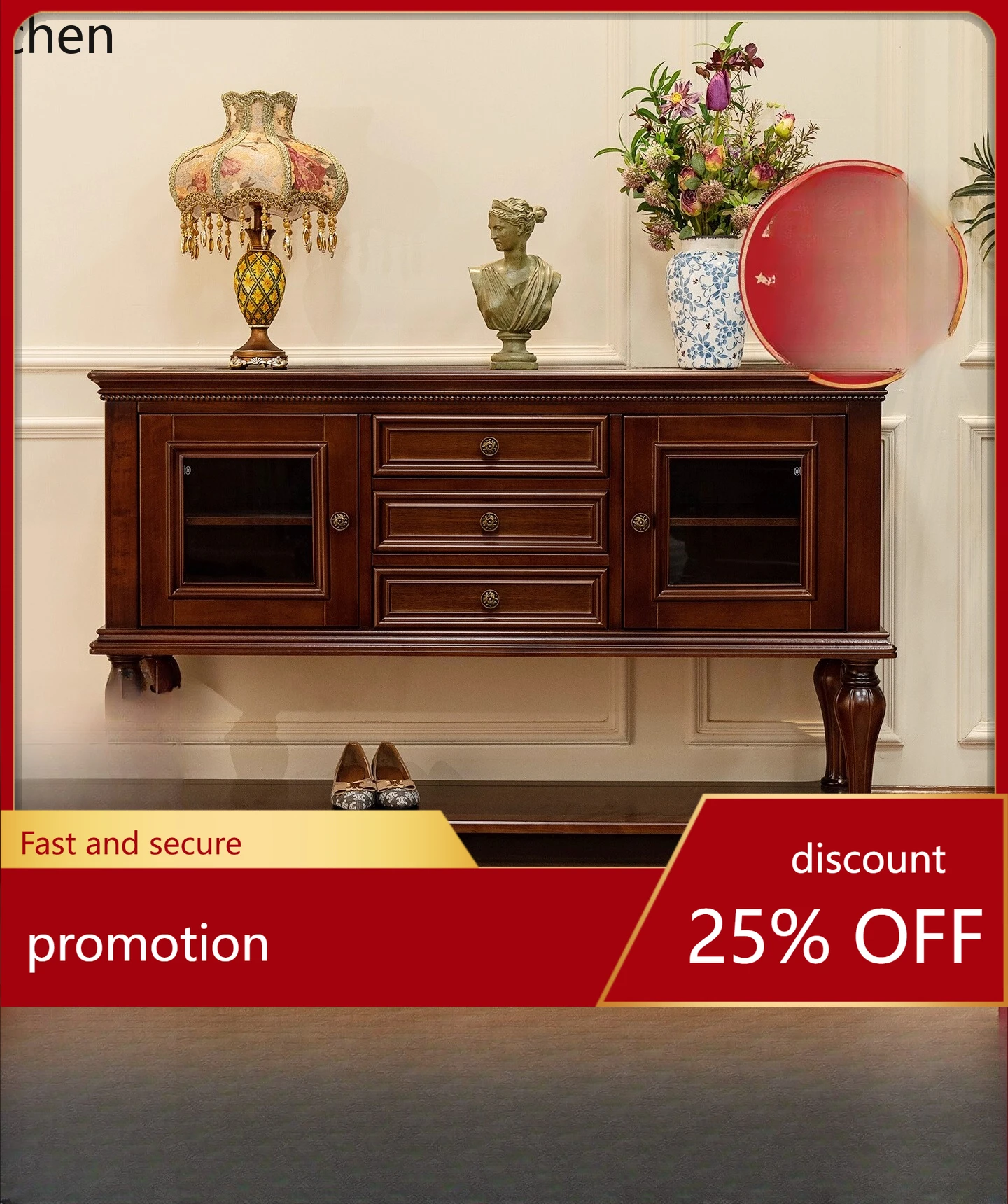 

ZML Entrance Cabinet Solid Wood Storage High-End Entryway Living Room Hallway Cabinet