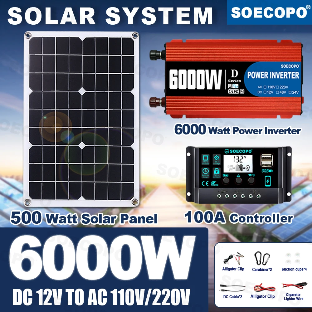 

Мини-солнечный комплект 6000 Вт/650 Вт: автономная солнечная система (панель + контроллер + инвертор 12В в 110В/220В) для дома и автофургона, CE