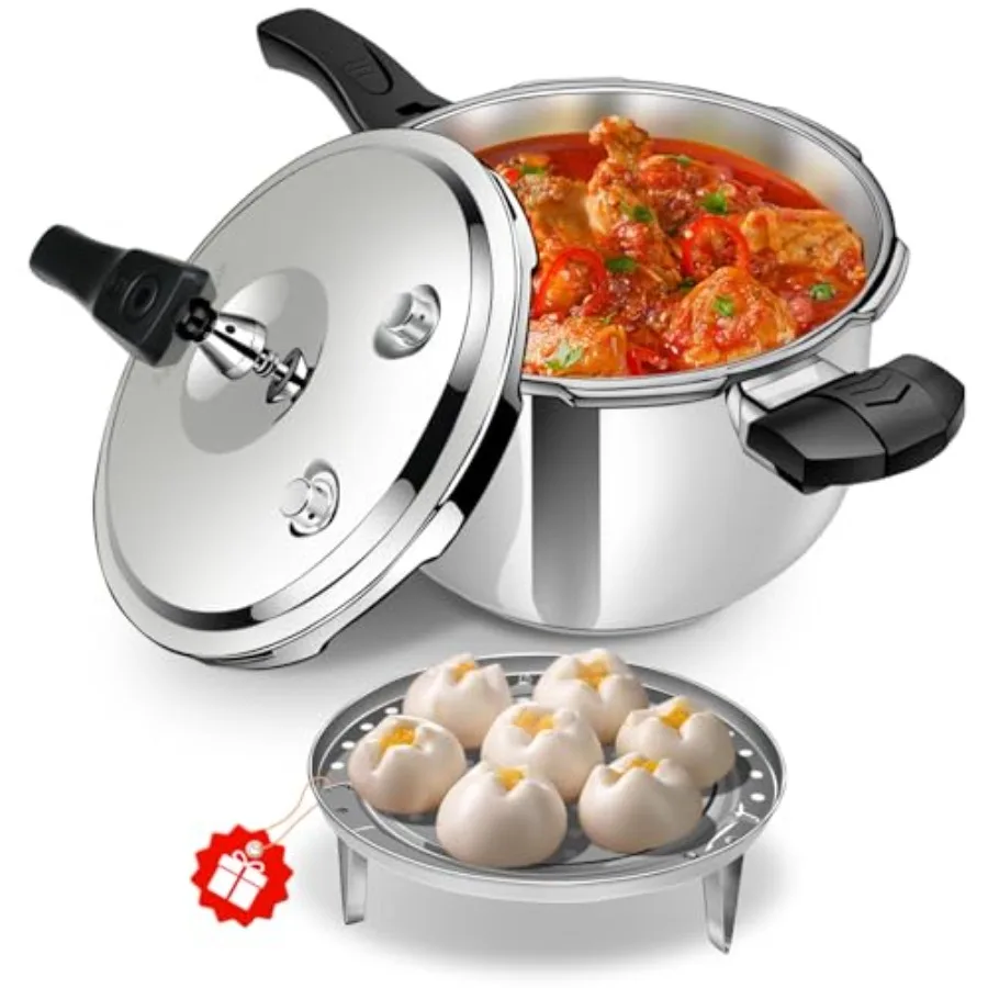 

6QT Stainless Steel Pressure Cooker Heavy Duty Food Grade 304 Pressure Canner with Safety Valve and Heat-Resistant Handle Compa