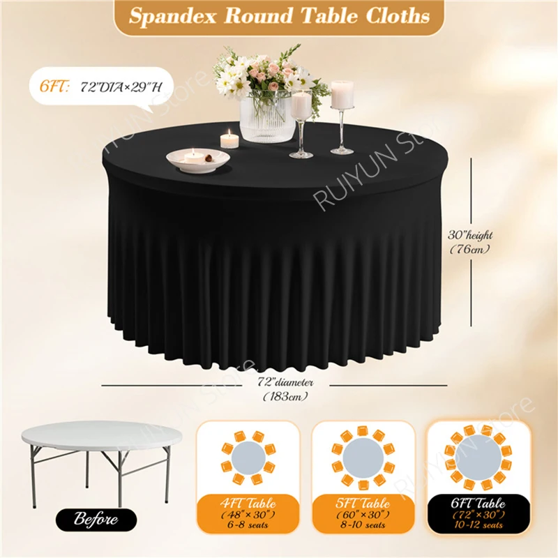 Imagem -05 - Round Ruffled Table Cover Spandex Stretch Toalha de Mesa Saia de Mesa Monocromática Festa de Casamento Banquete Hotel Restaurante