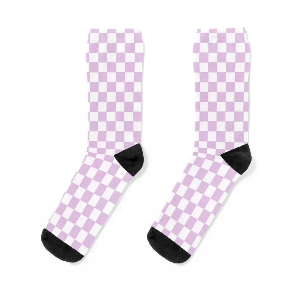 Pastel Purple Lavender Checkered Print Socks kawaii sheer Boy Socks Women's