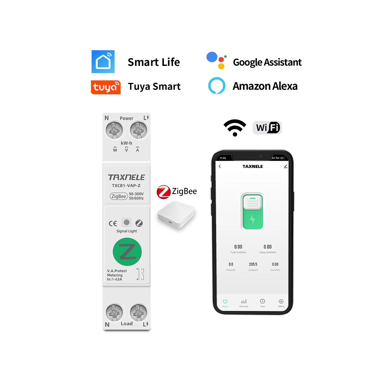 1p-tuya-app-zigbee-wifi-consommation-d'energie-intelligente-kwh-compteur-disjoncteur-relais-de-temps-interrupteur-protection-de-tension-de-fuite