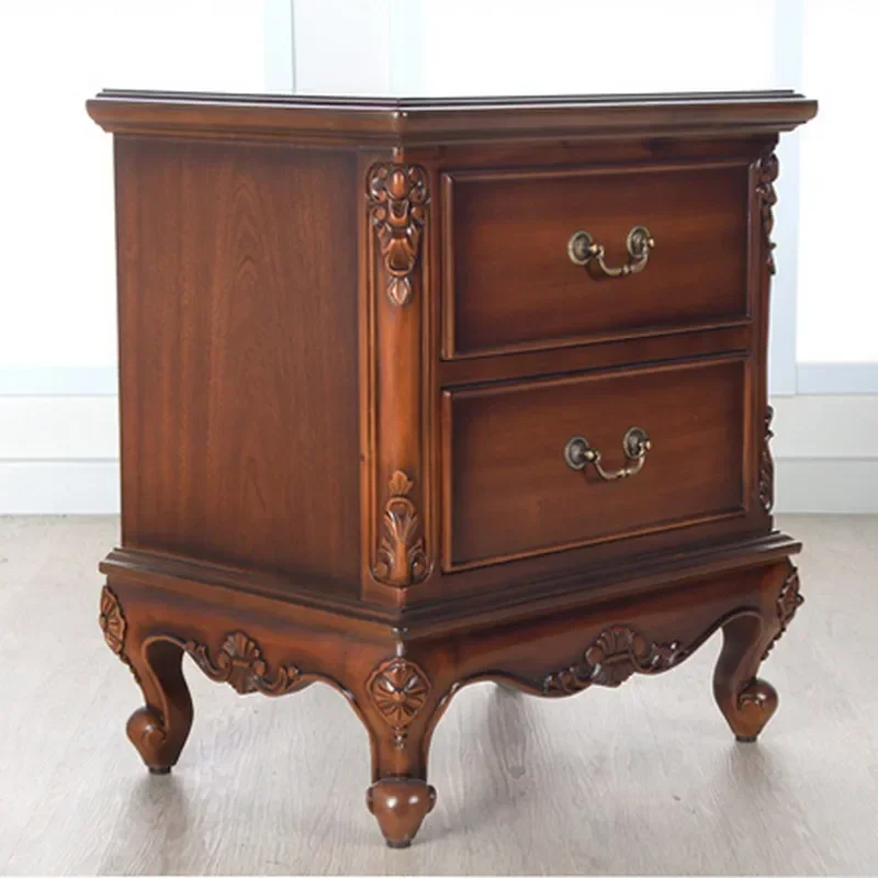 

Solid Wood Bedside Cabinet American Carved European Bedroom Two Drawers Storage Cabinet