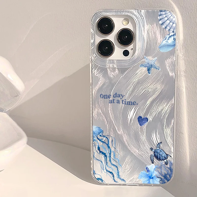 Blue Ocean Beach Shockproof Phone Case for Xiaomi Redmi Note 11 12 12S 13 14 Pro Plus 5G Redmi 12 13C 14C Jellyfish Turtle Cover view 2