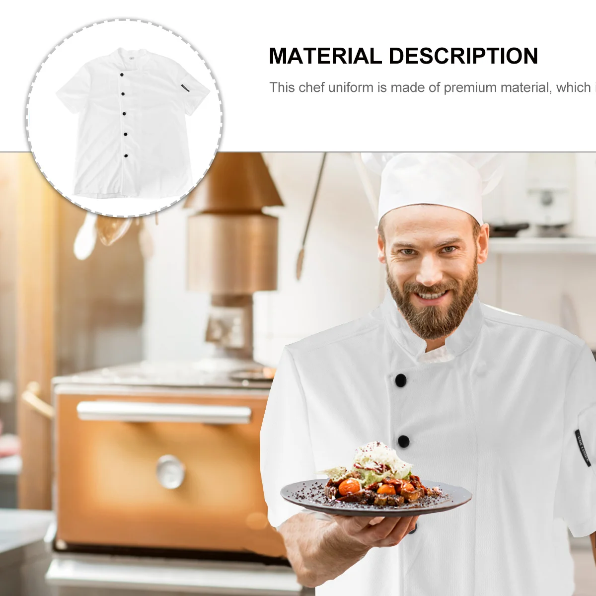 1pc Mesh Chef Workwear Chef Uniform Short Sleeve Cook Jacket For Restaurant Hotel Kitchen Workwear Solid-Color