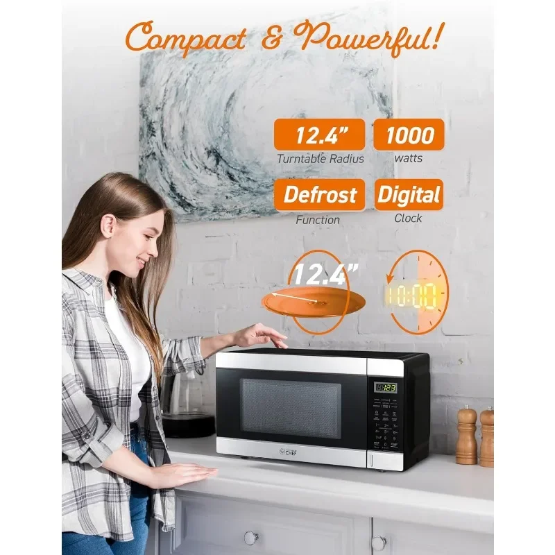 HAOYUNMA 1.1 Cu Ft Microwave with 10 Power Levels, Small Microwave with Push Button, 1000W Countertop Microwave