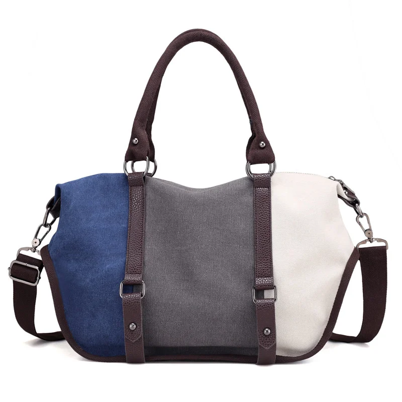 Bolsa de ombro de grande capacidade para as mulheres, bolsa de lona com costura colorida, estilo coreano, casual, moda, novo