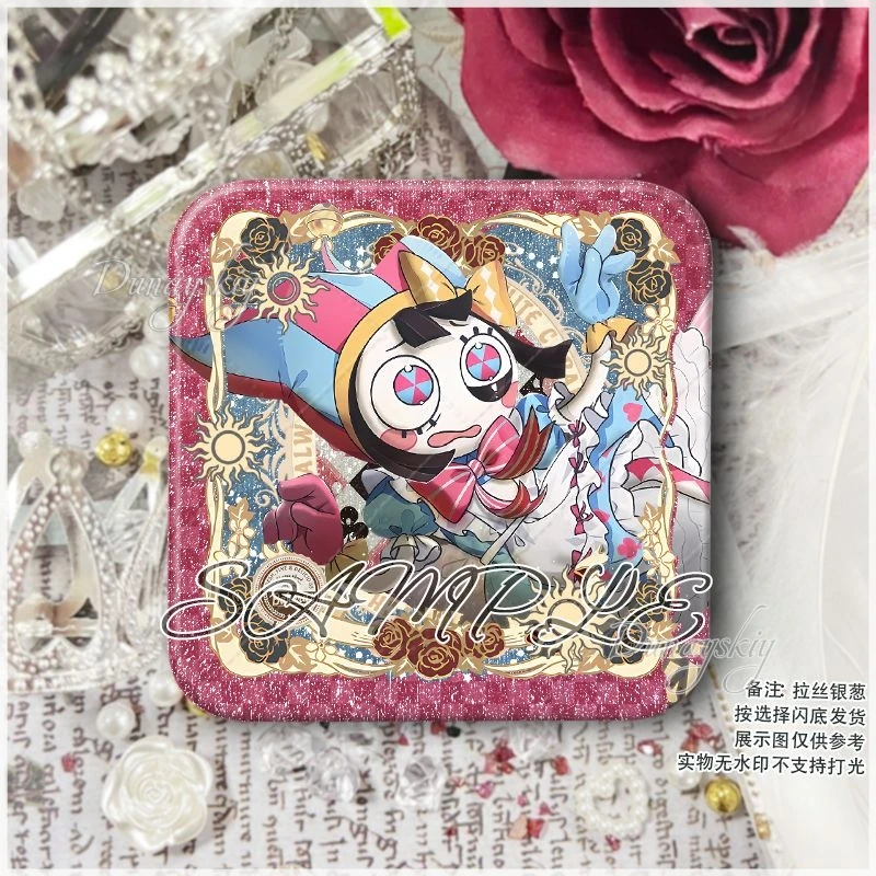 Anime Amaze Pomni Square Button Pin Caine Jax Gangle Badge Brushed Silver Glitter Process Square Badge High-Definition Safety