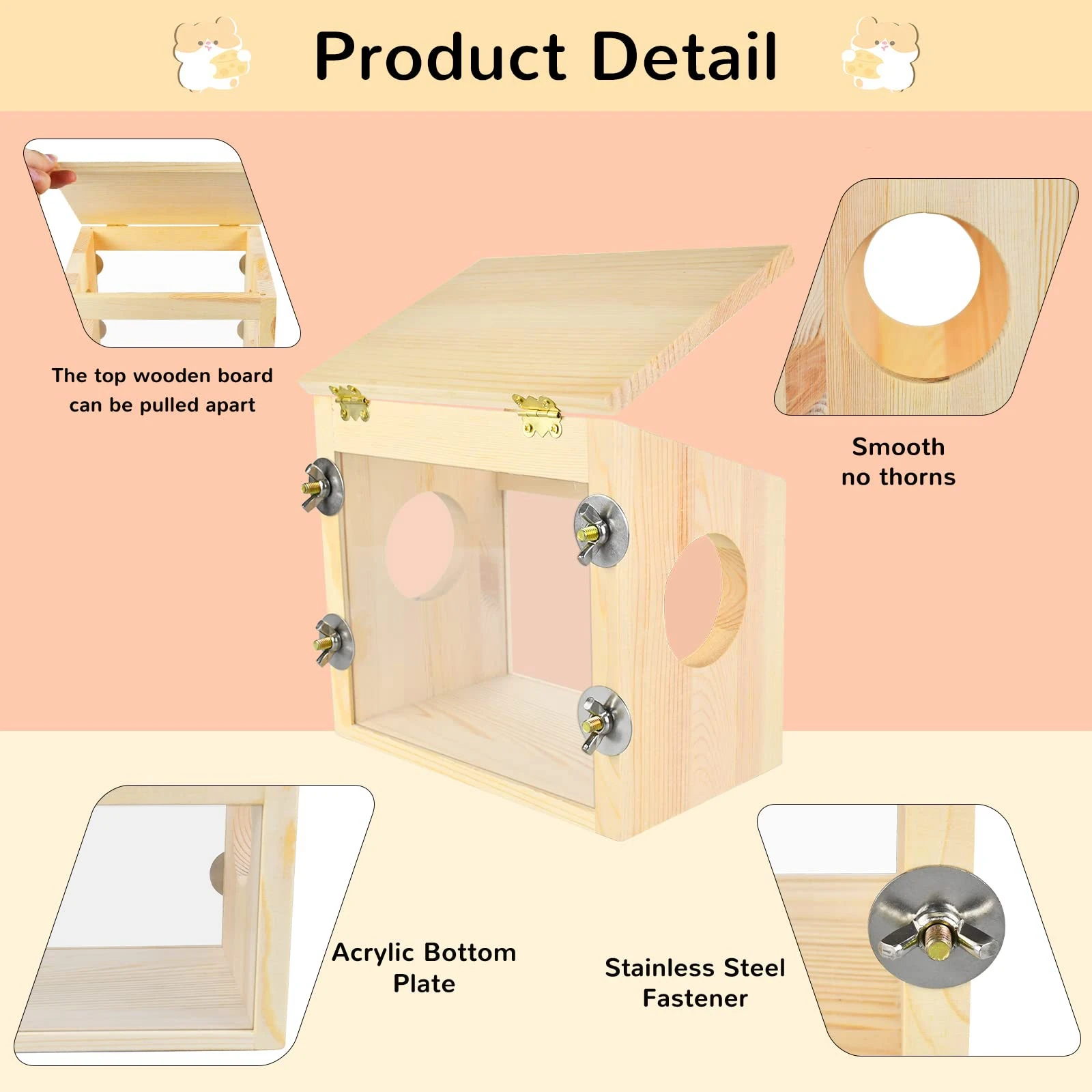 Wooden Hamster House Landscaping Small Animal Hideout Hut Hamster Hideaway for Hamster Guinea Pig Mice Small Animals Lemmings