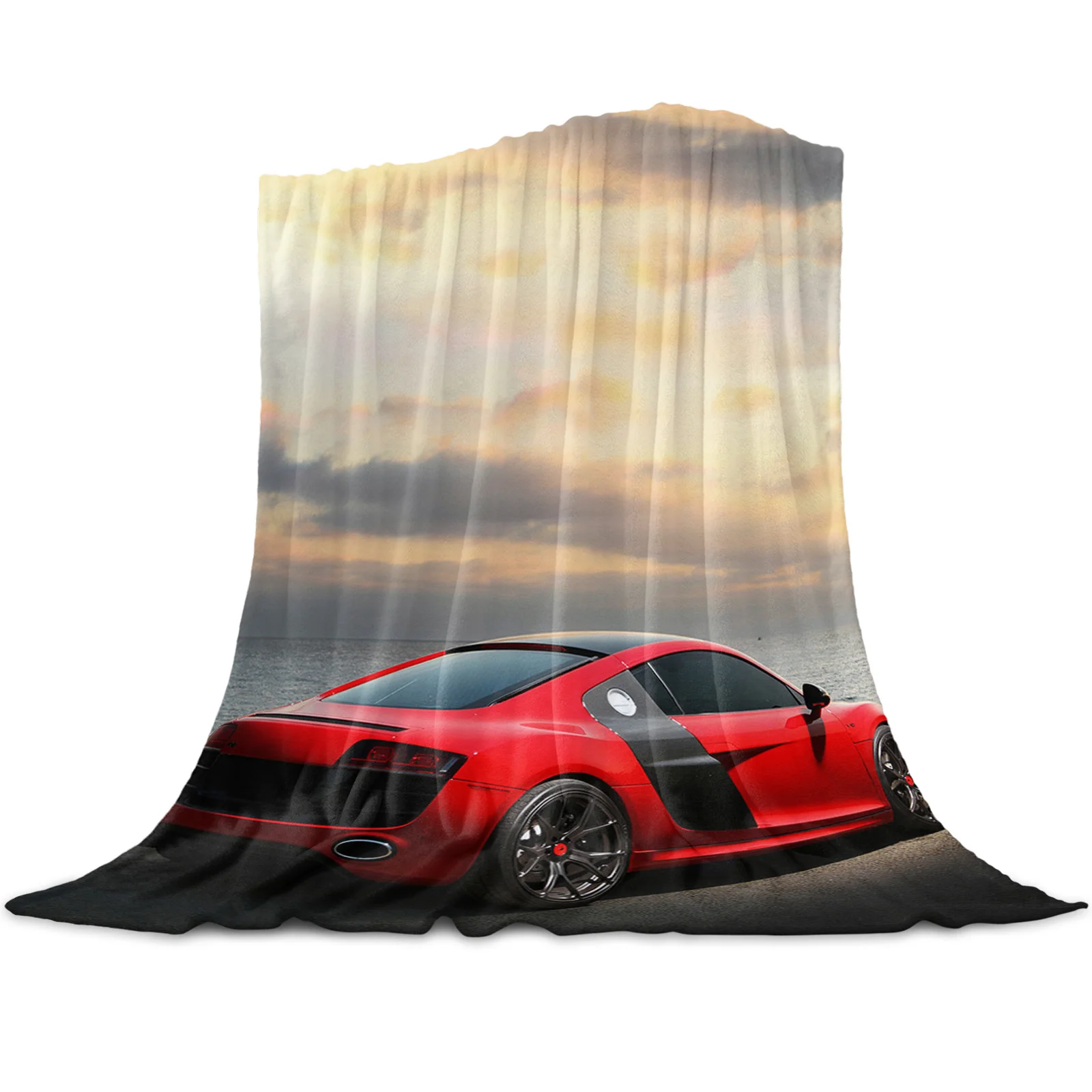 Red Racing Car Sea View Printed Throw Blanket Flannel Fleece Blankets Warm Soft Throws for Sofa Couch Bed Bedroom Bedspread