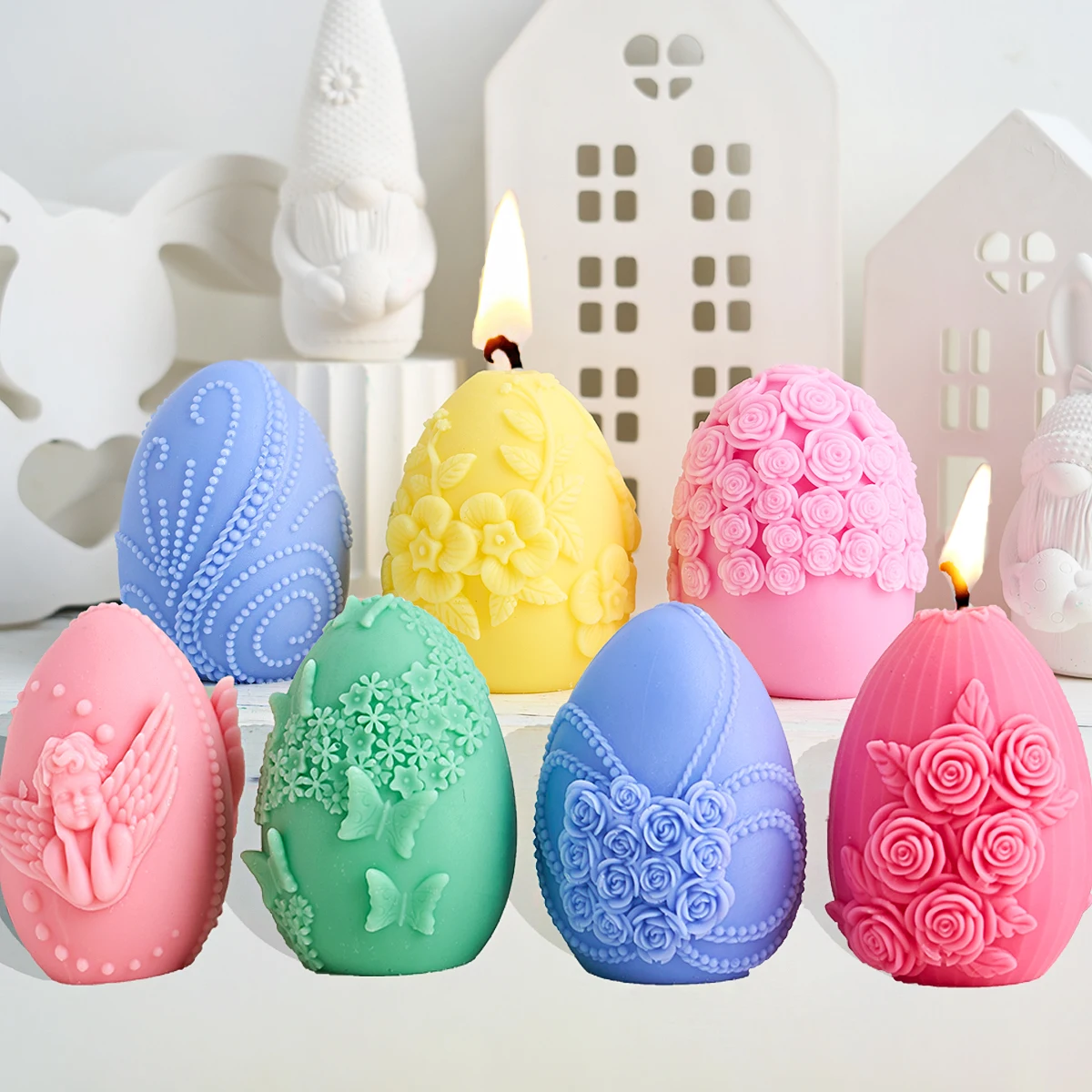 3D Easter Egg Series Candle Mold DIY Handmade Rose Butterfly Angel Egg Ball Silicone Mold Plaster Craft Ornament Making Supplies