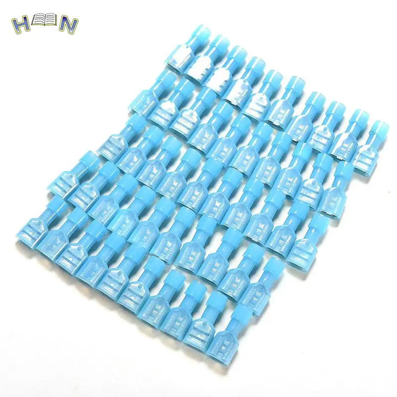 Blue 50PCS 16-14AWG Female Spade Insulated Electrical Cable Connectors Quick Splice Lock Wire Convenient Terminals Crimp