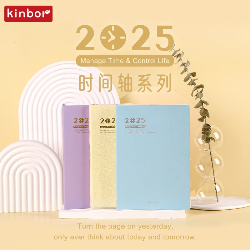 Kinbor 2025 Time Management Planner cuadernos A5 PU Schedule Book with Calendar Agenda Diary Monthly Weekly Plan Todo List Gifts