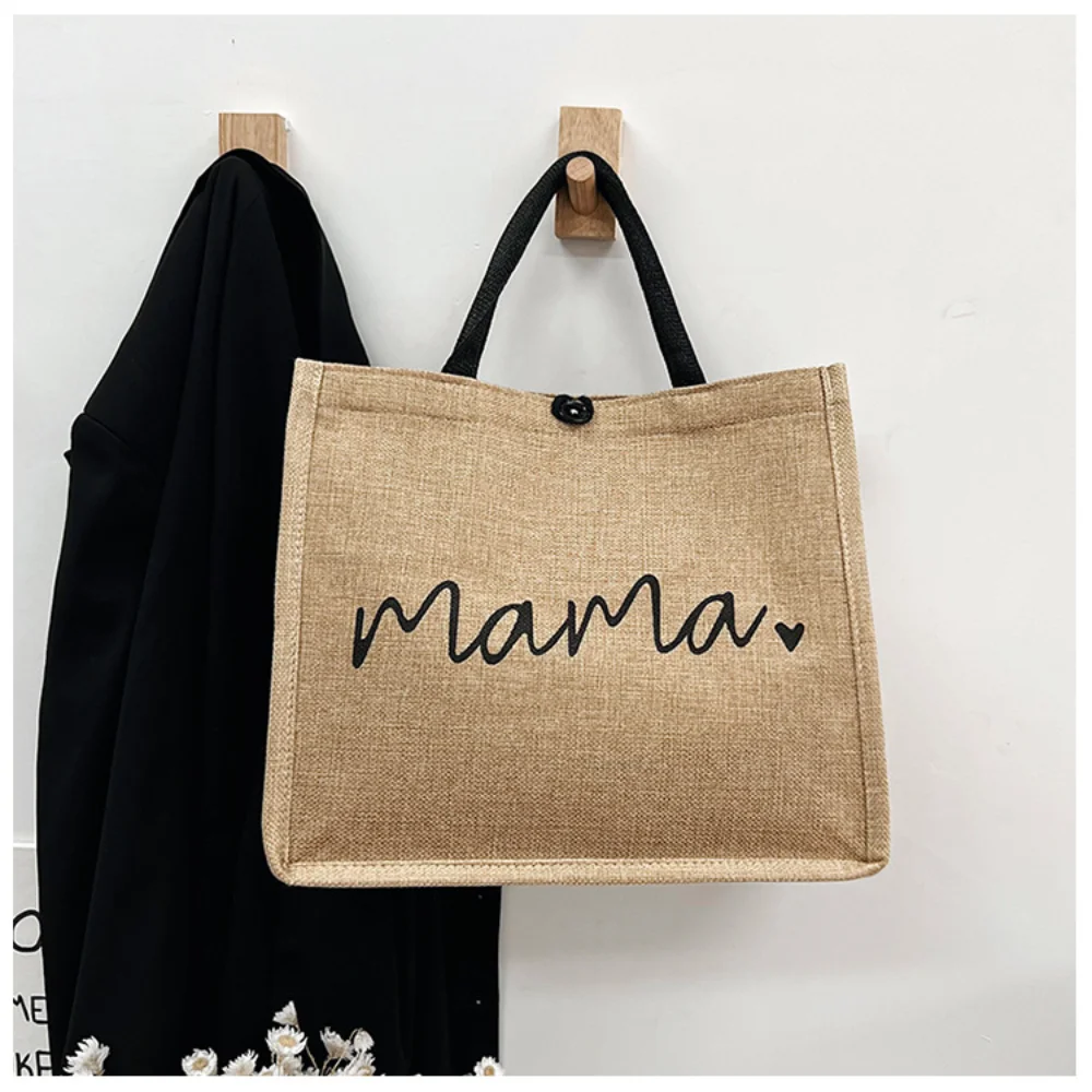 Vintage Tote Bag Letter Prints Women\'S Shoulder Bag Large Capacity Cotton Linen Handbag Female Eco-Friendly Shopping Satchel