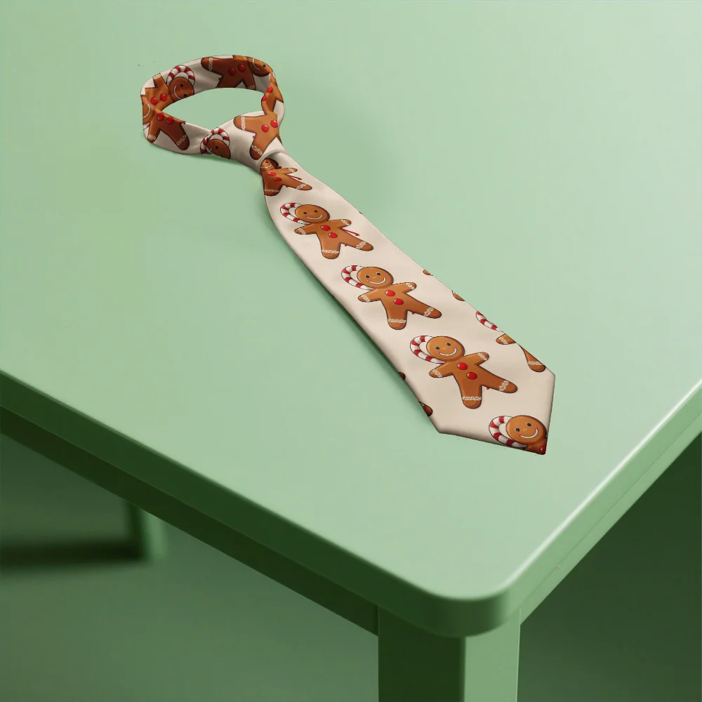 1 قطعة ربطة عنق حماسية لعيد الميلاد والزنجبيل للرجال نمط قصب الحلوى باللون البني والأحمر - بوليستر رسمي قابل للغسل في الغسالة #4