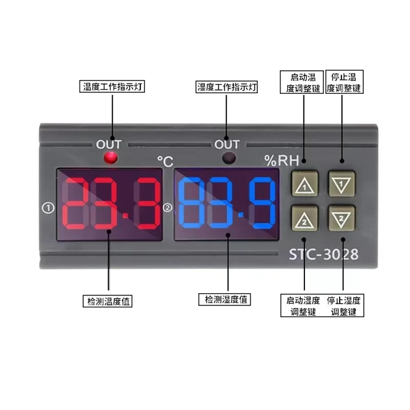 Dual Digital Thermostat Temperature Humidity Control STC-3028 Thermometer Hygrometer Incubator Controller AC 220V DC 12V 24V