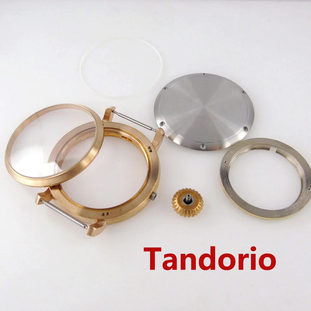 Imagem -03 - Tandorio Grande Clássico Sólido Cusn8 Bronze Assista Case Vidro de Safira para Nh34 Nh35 Nh36 Eta2824 Pt5000 Movimento Aço Inoxidável