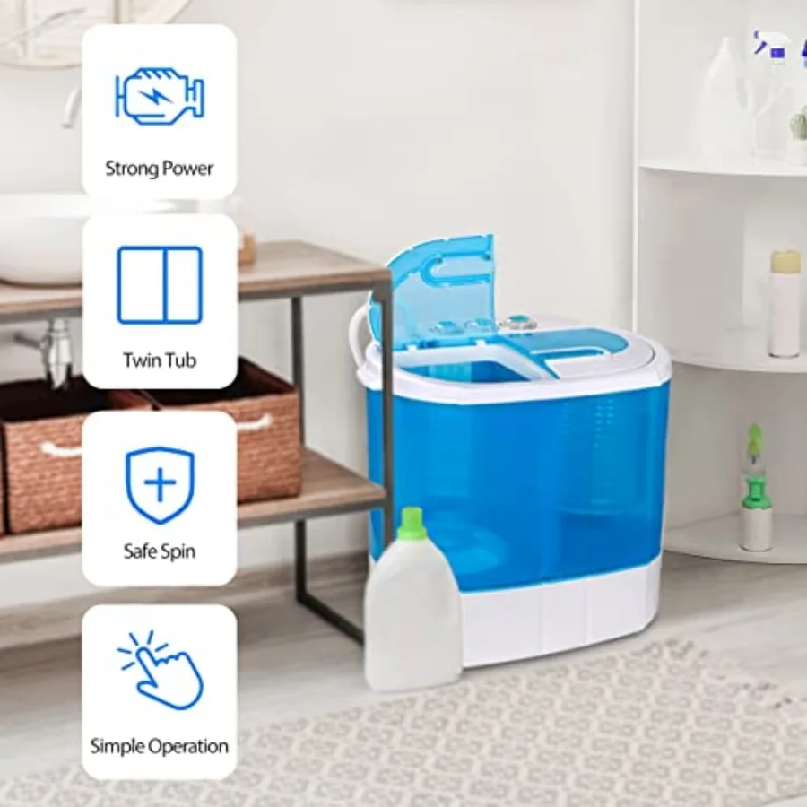 Portable Washer Compact Twin Tub 9.9 LB Mini Top Load Washing Machine Washer with Built-in Spinner and 6.57 FT Long Inlet Hose