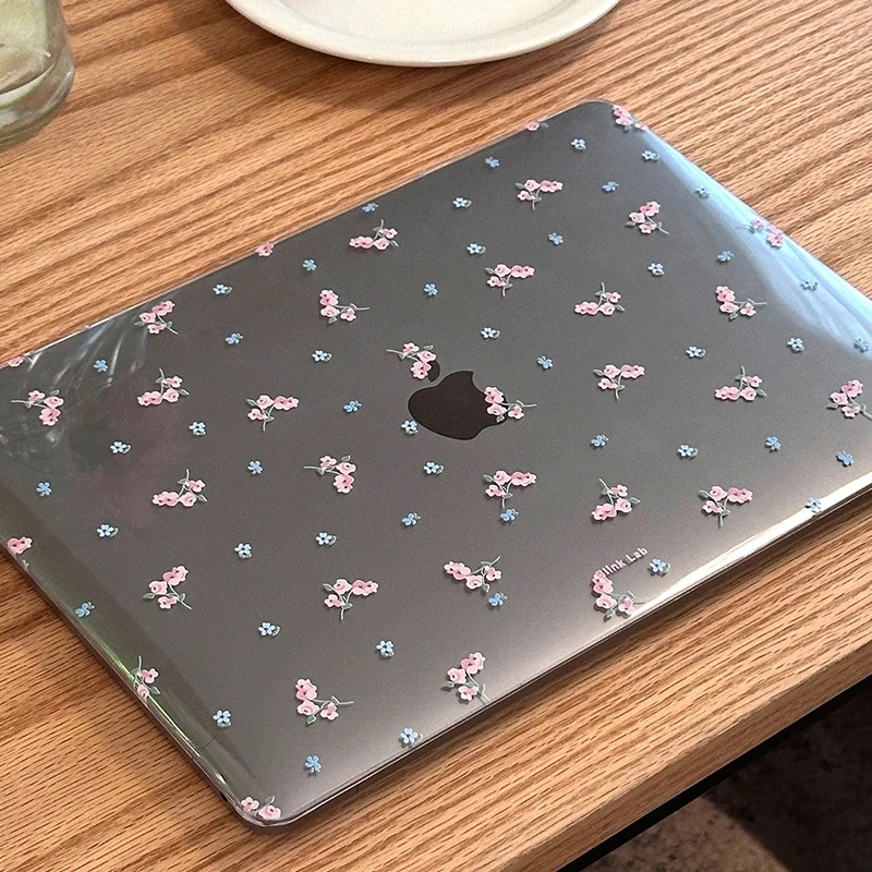 Pink Blue Floral Laptop Case For Apple Macbook 15 inch 2025 M5 Air 15 13 13.6 Inch For M4M3M2M1 Chip Pro 13 Air 13 Crystal Cover