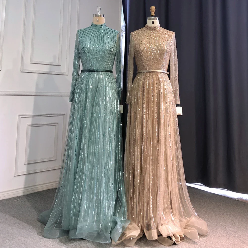 High-Grade Wine Red Muslim Luxury Evening Dresses Formal Wedding Dress Gowns A-Line Sparkle Beaded For Women’s Party فساتين سهرة