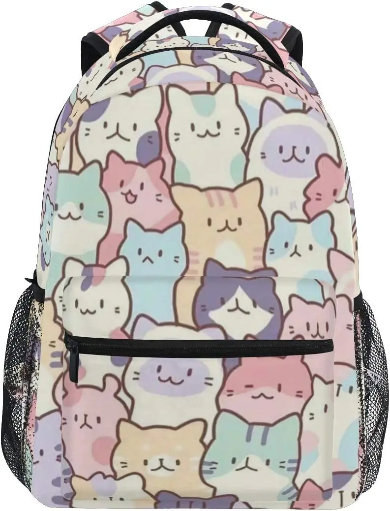 Colorful Cats Bookbag Cute Animal Pattern Schoolbag Business Laptop Roomy Backpack Bookbag for Hiking Traveling Camping