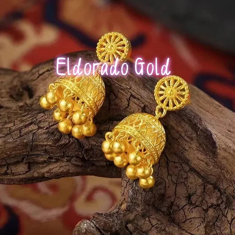 

Серьги-кисточки Eldorado Gold Bohemian для женщин, из золота 999 пробы, модные, элегантные, в этническом стиле, высококачественные, 24K