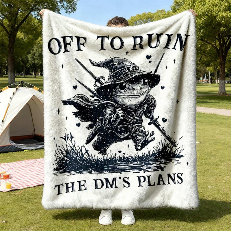 Off To Ruin The DM's Plans Flannel Blanket, Funny Frog Wizard Flannel Throw, Chaotic Tabletop RPG Gamer Cozy Blanket