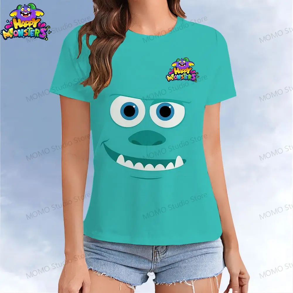 Disney Monsters Inc. Women's T-shirt Kawaii Summer Short Sleeve Y2k Street Wear 2024 XS-3XL T-shirts O Neck Leisure Top Tee 2024