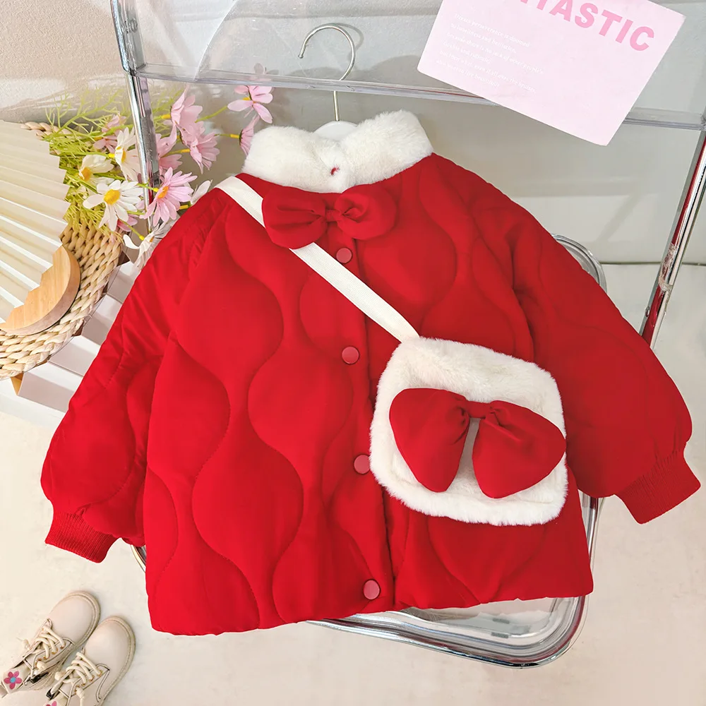 Girl Parkas Coat Winter 2026 New Fashion Baby Thicken Kids Quilted Winter Plush Collar Single Breast Parkas