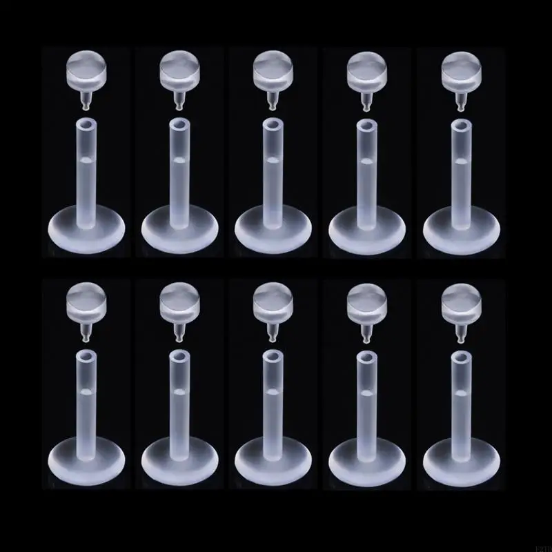 F2TD 10 قطع من حلقات الشفاه الشفافة المرنة الزنمة الغضروفية ثقب المجوهرات #2