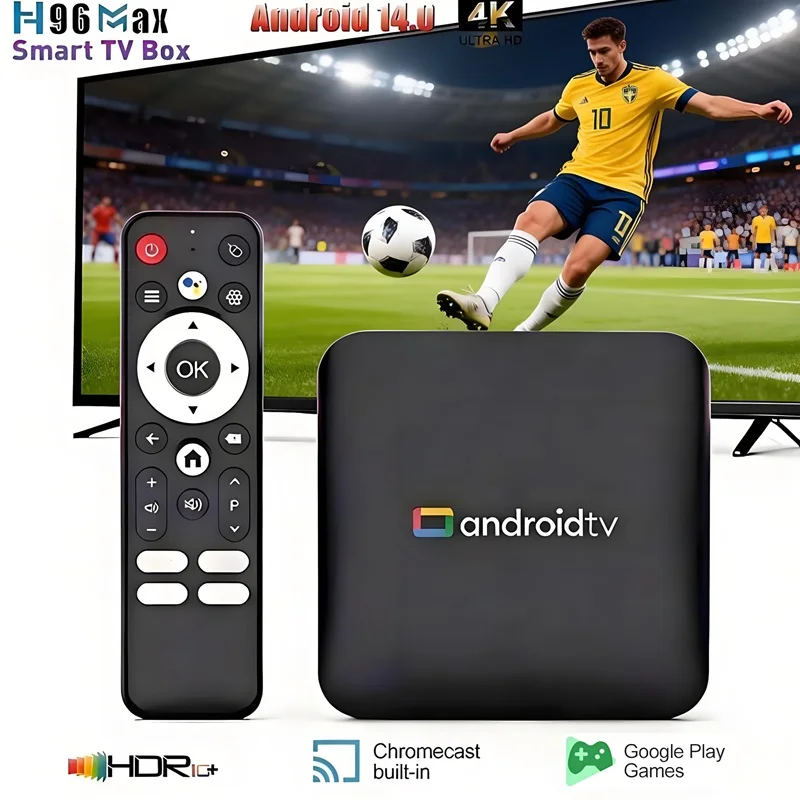 

ТВ-приставка Android 14 с четырехъядерным процессором Amlogic S905L3, 4K UHD, Wi-Fi 2.4G/5G и BT5.0, поддержкой потокового вещания, голосовым управлением и IPTV