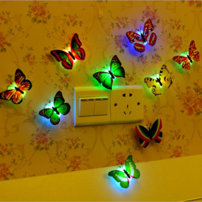 Double Layer Butterfly Night Lights Creative Colorful Luminous Butterfly Light Pasteable Led Decorative Wall Lamp