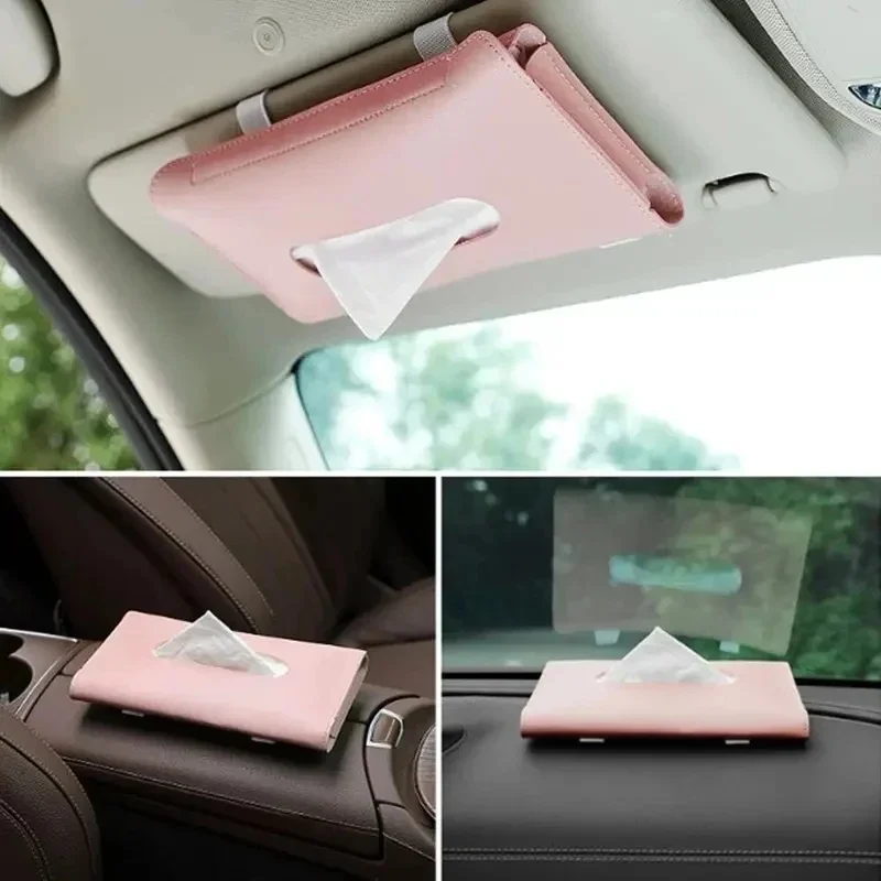 1-4Pcs Interior Decor PU Leather Car Tissue Holder Universal Soft Car Tissue Box Creative Elegant Car Sun Visor Vehicle Use