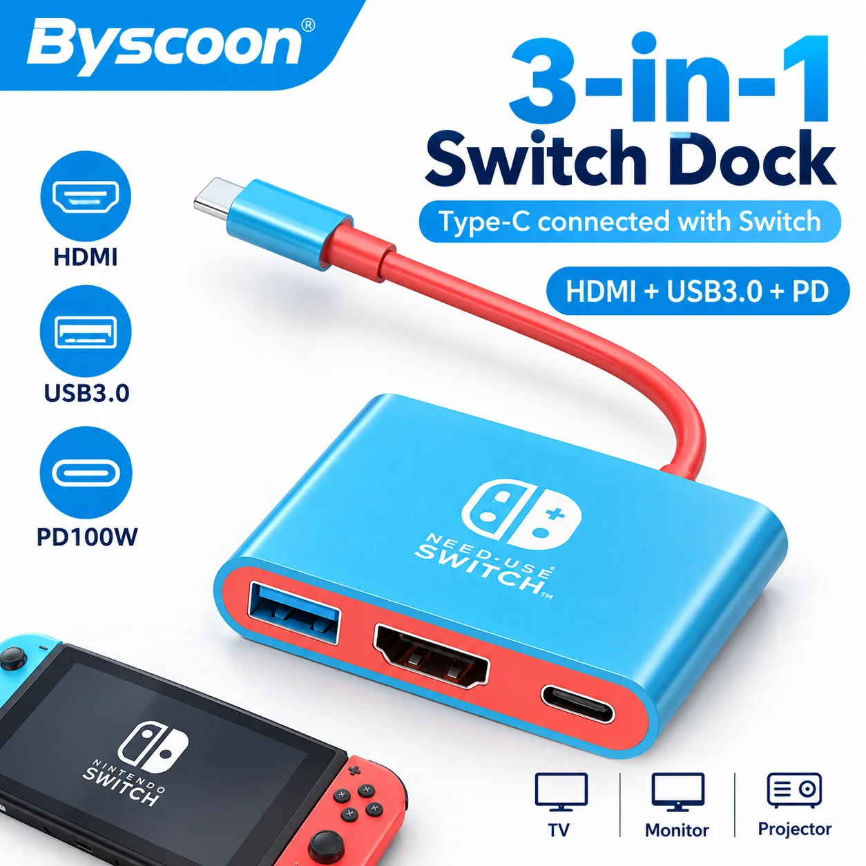 3 in 1 Switch Docking Station Portable TV HDMI Adapter 4K@60HZ Support For Nintendo Switch1/2 Portable Console TV Dock PC Laptop