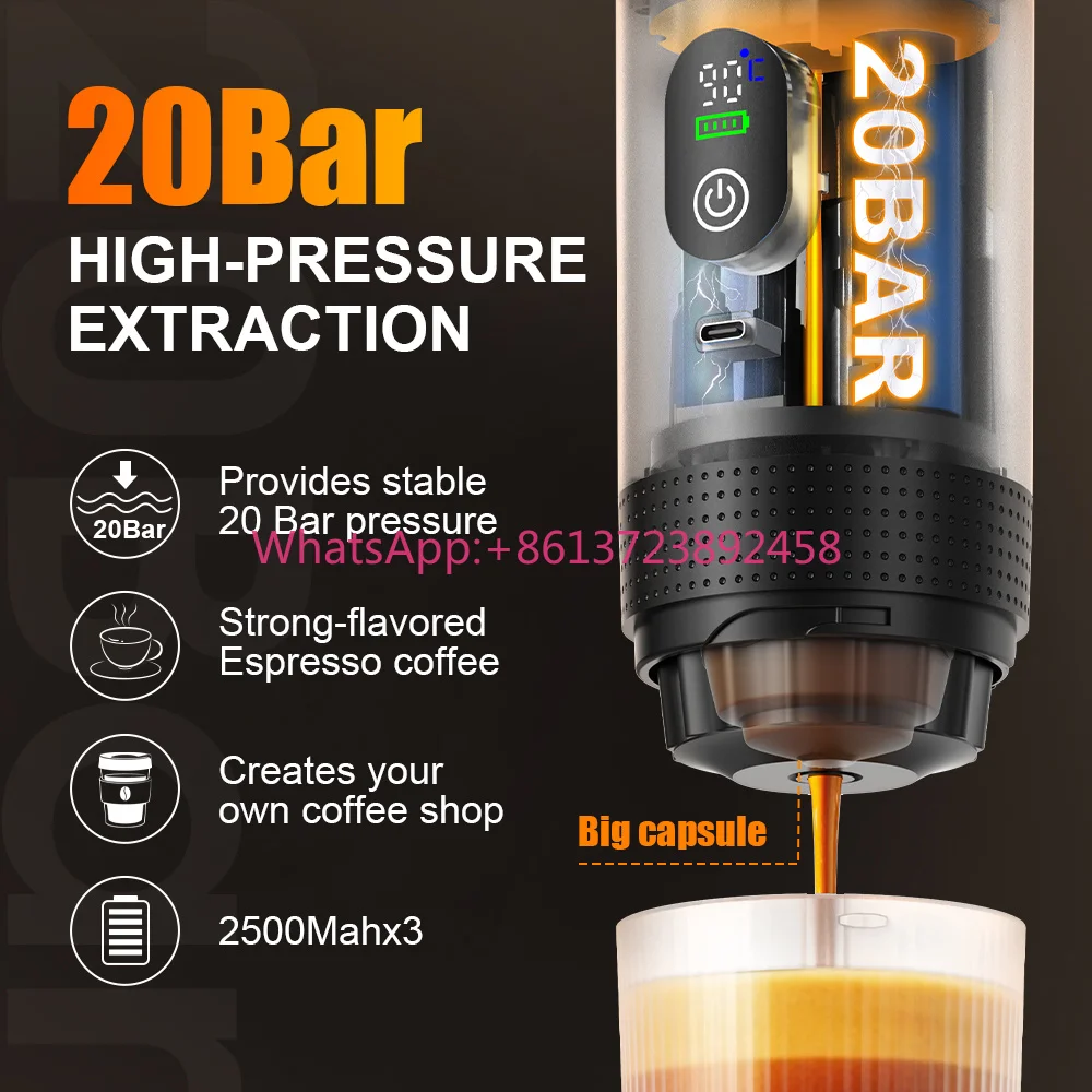 KF-JN-02 Pro2.0 3 in 1 Capsule Portable Espresso Machine USB Rechargeable Battery Self Heating Portable Espresso Machine