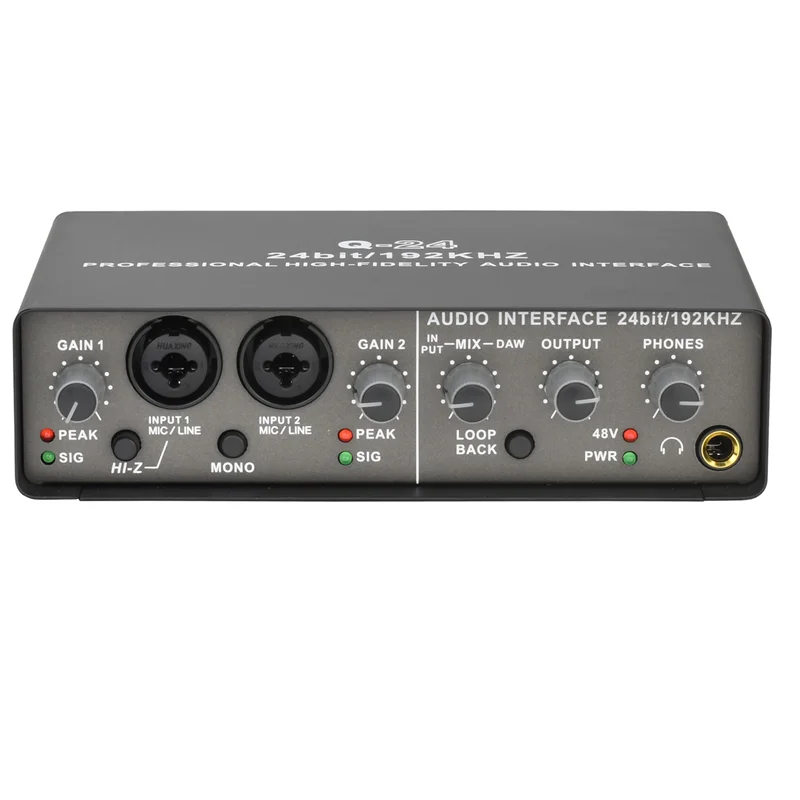 Professional 24Bit 192KHz Audio Interface 2 Input Sound Card for Electric Guitar Loopback External Studio PC Recording HOT