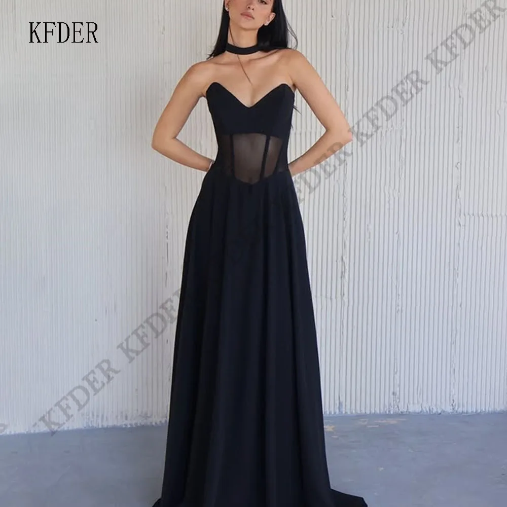 Black Chiffon Long Vestidos Elegantes Sleeveless Formal Party Dresses Floor Length Formal Event Evening Dress Customized