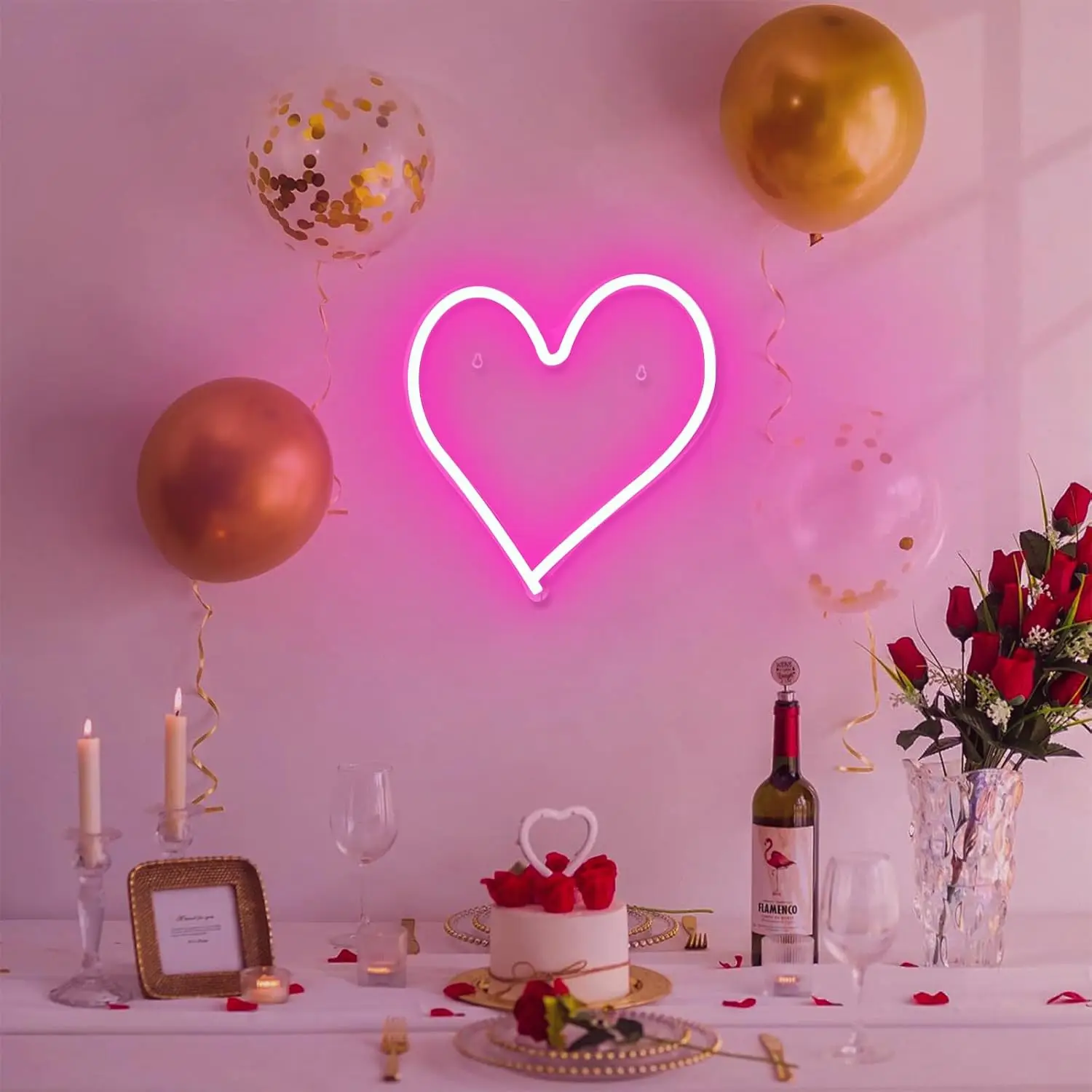 หัวใจสีชมพูป้ายนีออน,Neon Heart Light สําหรับตกแต่ง, love Heart LED Light up Sign 13.4 × 13 นิ้ว USB Powered โรแมนติก