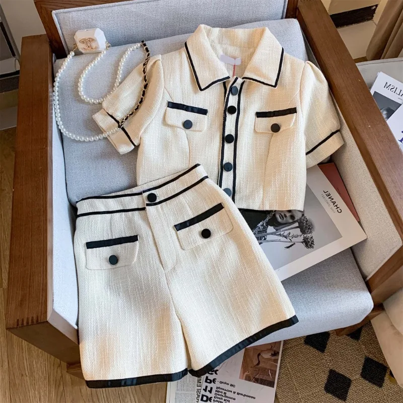 

Gothiscyn Casual Set Women's Summer Short-sleeved Jacket High Waist Wide Leg Shorts Two-piece Set Fashion Female Clothes