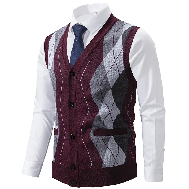 Pop Mannen Plaid Casual Trui Vesten Nieuwe Herfst Man Mouwloze Vesten Kwaliteit Mannelijke Uitloper Mouwloze Sweaterjassen Vesten Maat 3