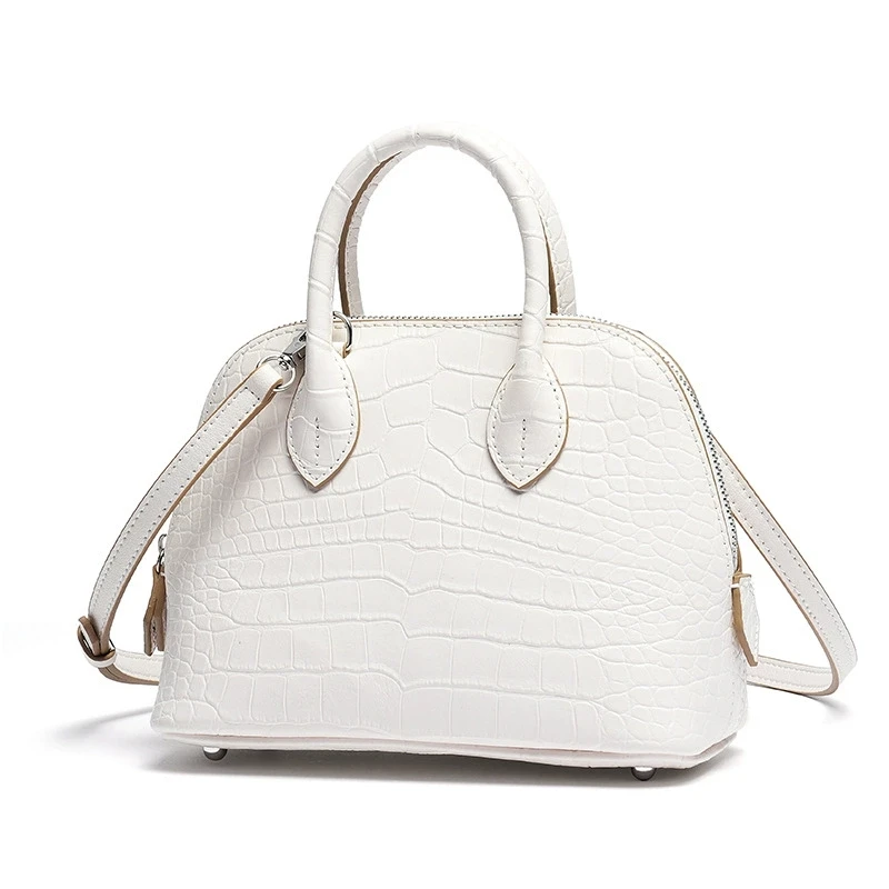 2026 New Layer Cowhide Crocodile Pattern Shell Bag Large Capacity Commuter Handbag Single Shoulder Slant Cross Bowling Bag for W