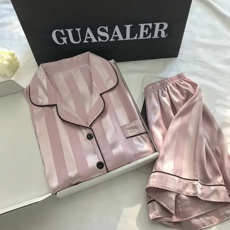 1 ensemble de salon élégant pour femmes, chemise et pantalon à manches longues et boutons rayés en Satin de grande taille