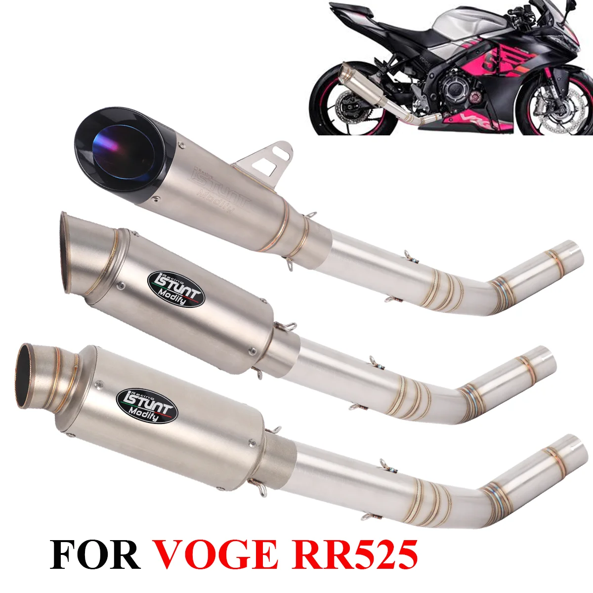 

Escape For VOGE RR525 525RR ALL YEARS Motorcycle Exhaust Middle Link Pipe Slip On 51MM Tail Pipe Stainless RR525 Exhaust