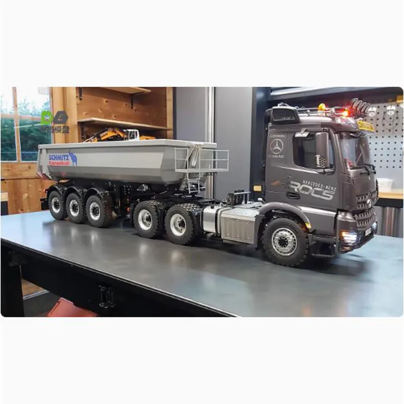 All Metal Hydraulic 3 Axle Dump Trailer Tow for 1/14 Tamiya RC Truck Trailer Tipper Scania 770S MAN Actros Volvo Car Diy Parts