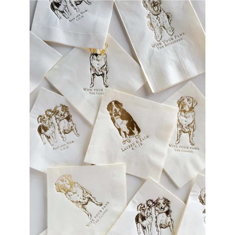 

50Pcs ONE PET, Cocktail Napkins, Wedding Decor，Custom Pet Cocktail Napkins Dog Wedding Napkins, Pet Portrait Wedding Napkins,