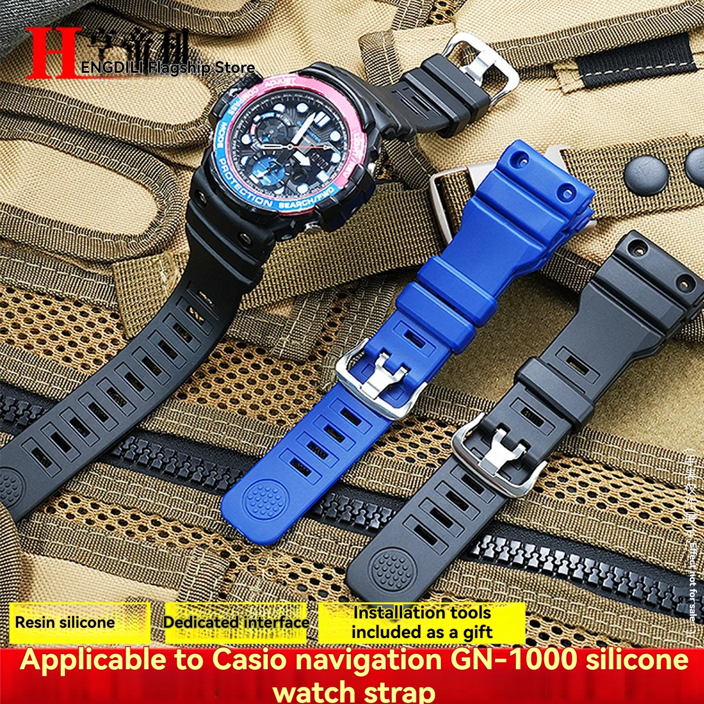 スポーツ樹脂シリコン時計ストラップカシオ-g-shock-シリーズ-5443-gn-1000-gn-1000rg-1a-ノッチ付きラバー時計バンドメンズリストバンド
