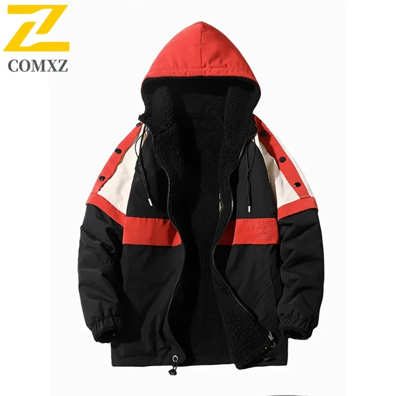

COMXZ Men Winter Cotton Coat Splicing Lightweight Windbreaker Fleece Lined Thickened Outerwear Plus Size Cold Weather Daily Wear