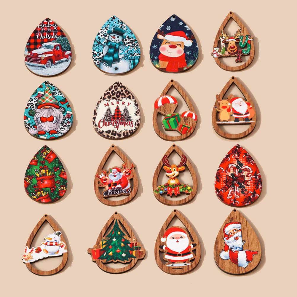 Leslie 10 Stück Modische Holz-Weihnachtsanhänger Niedliche Weihnachtsbaum-, Hirsch- und Schneemann-Anhänger für Ohrringe und Halsketten-Herstellung Zubehör – Detail 1