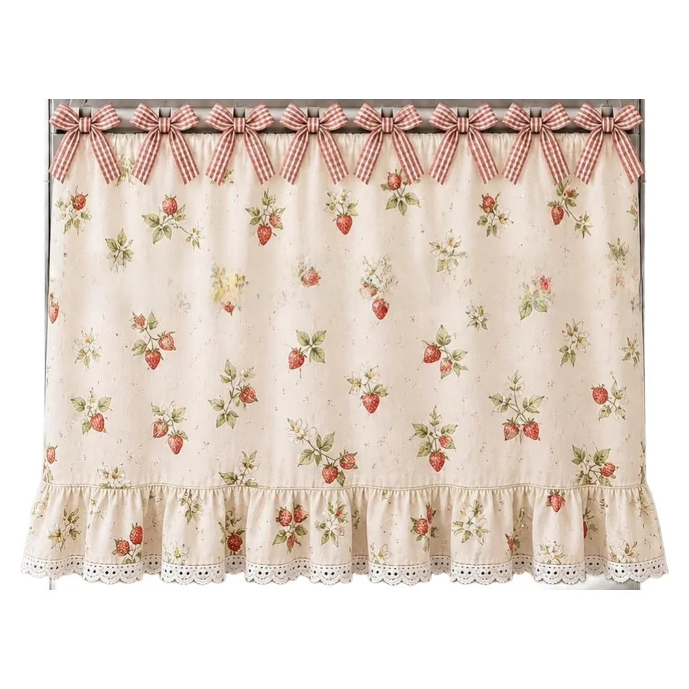 Oven Curtain Cover with Floral Motif and Lace Trim for Rustic Farmhouse Kitchen Stove Handle Decoration Purpose