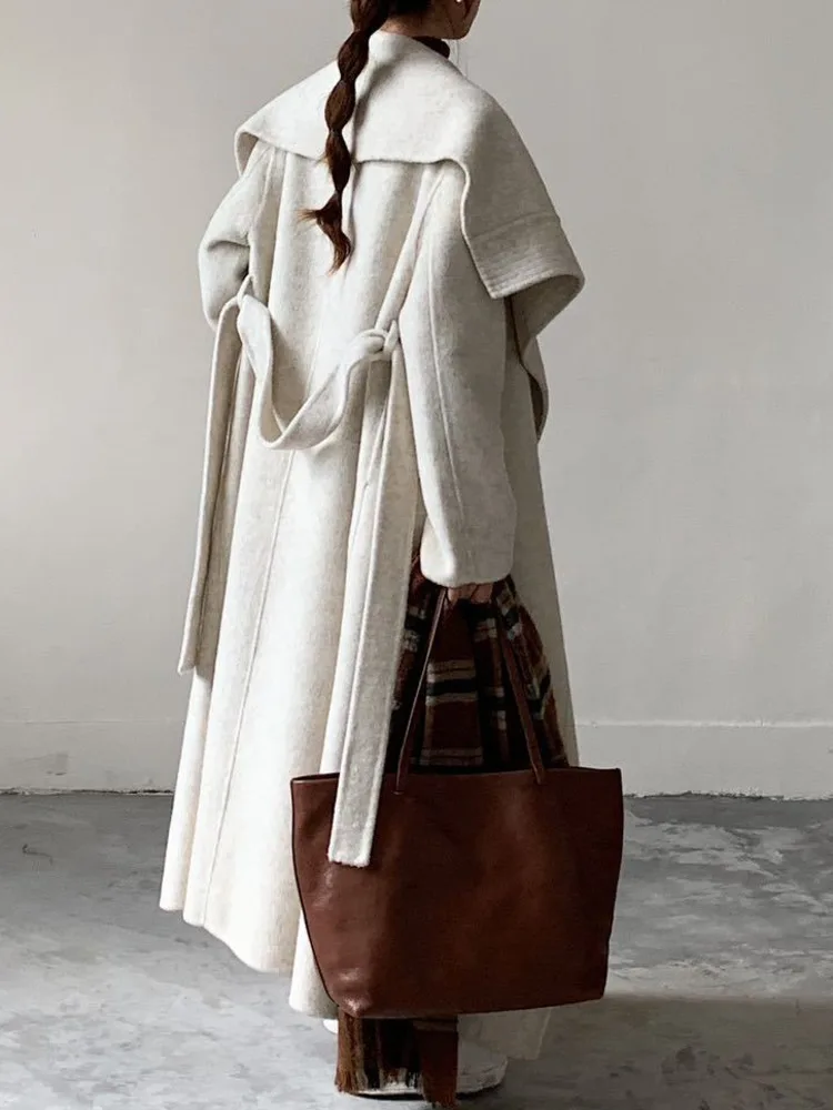 ZMEENNA レディース ロング ウール ブレンド コート 大きなショールカラー付き オープンフロント 暖かい冬用アウター ルーズフィット スタイル エレガント ZM4392